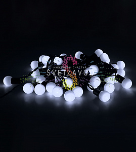 Гирлянда Шарики Ø 15мм, 10м, 220В, черный ПВХ, белая, IP65, с блоком питания