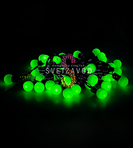 Гирлянда Шарики Ø 15мм, 10м, 220В, черный ПВХ, зеленая, IP65, с блоком питания