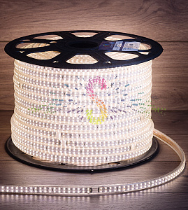 Светодиодная лента Тейп Лайт 240SMD3014, 220В, 15х6,5мм, теплая белая, IP67, 100м, Neon-Night