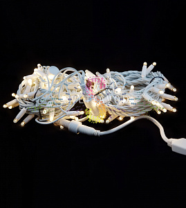 Гирлянда-нить Стринг Лайт, 220В, мерцающая, теплая белая, 10м, белый каучук, IP65, с шнуром