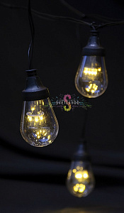 Гирлянда лофт, теплая белая, бухта 10м, шаг 50см, E27, черный провод ПВХ