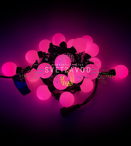 Гирлянда Шарики Ø 40мм, 5м, 220В, черный ПВХ, розовая, IP65, без блока питания, Rich LED