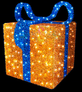 Световая фигура «Подарок» желтый, синий бант, 80х70см