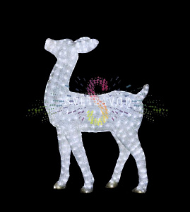 Акриловая фигура 3D Олененок благородный, белый, 100 см, 1800 LED, 24В, с трансформатором