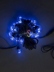 Гирлянда с лампами, синяя, 10 метров, 20 ламп, черный провод