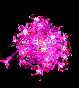 Светодиодная гирлянда Цветки сакуры, 10м, 100led, 220В, прозрачный ПВХ, розовая