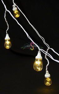 Гирлянда лофт, теплая белая, бухта 10м, шаг 50см, E27, белый провод ПВХ