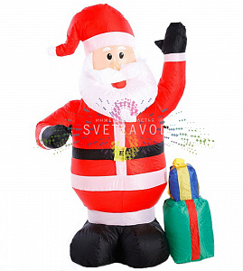 Надувная фигура 3D Дед Мороз с подарком приветствует, 120 см, 12В, с компрессором и адаптером