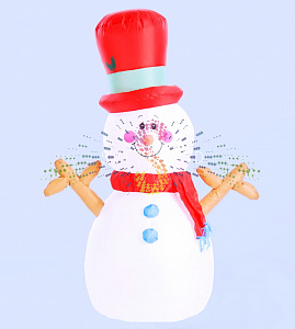 Надувная фигура 3D Снеговик в красном цилиндре, 120 см, 12В, с компрессором и адаптером