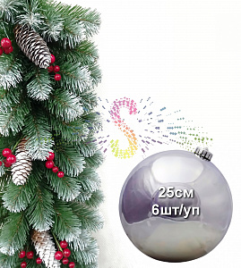 Шар елочный, 25см, серебро, глянец, пластик, 6шт/уп
