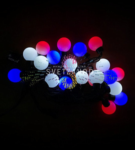 Гирлянда Шарики Ø 40мм, 5м, 220В, черный ПВХ, белая+синяя+красная, IP65, без блока питания, Rich LED