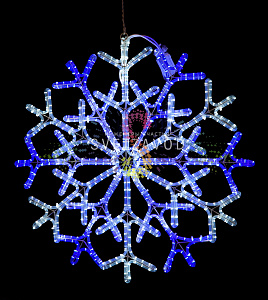 Светодиодная Снежинка, 90см, синяя+белая, с контроллером, 220В, IP65