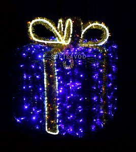 Световая фигура «Подарок» синий, желтый бант, 50х40х40см