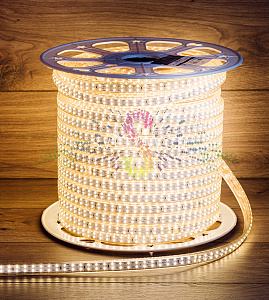 Светодиодная лента Тейп Лайт 180SMD2835, 220В, 17х6,5мм, теплая белая, IP67, 100м, Neon-Night