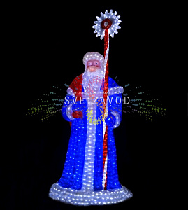 Акриловая фигура 3D Дед Мороз в синей шубе, 200 см, 5800 LED, 24В, с трансформатором