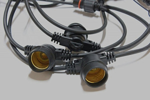 Белт лайт, бухта 10м, шаг 50см, E27, черный провод каучук