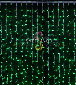 Светодиодный дождь 2х6м, зеленый, фиксинг, белый ПВХ, 220В, IP65, Rich Led