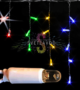 Бахрома Айсикл, 3х0,5м, фиксинг, 220В, мульти, белый каучук, IP65, Rich Led