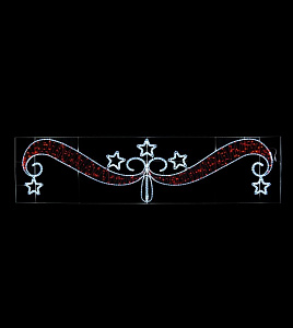 Светодиодная перетяжка "Звезды на красной ленте" 400х100 см, белая, красная