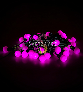 Гирлянда Шарики Ø 15мм, 10м, 220В, черный ПВХ, розовая, IP65, с блоком питания