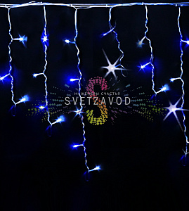 Светодиодная бахрома Айсикл, 3х0,5м, фиксинг, 220В, синяя+белая, прозрачный ПВХ, IP54, Rich Led