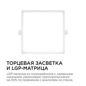 Светодиодная панель встраиваемая квадр. 220В, 15Вт, CRI:80Ra, 1200лм, 145*145/129*129 мм, алю