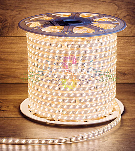 Светодиодная лента Тейп Лайт 120SMD5730, 220В, 17х6,5мм, теплая белая, IP67, 100м, Neon-Night