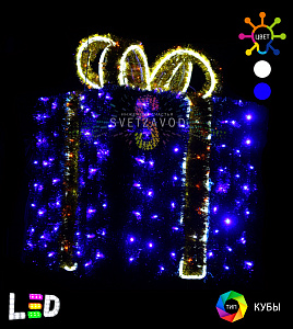 Световая фигура «Подарок» синий, желтый бант, 80х70см