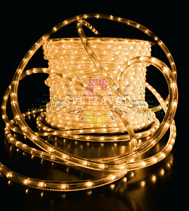 Светодиодный дюралайт, Ø 13мм, 220В, 2W, 36 led/м, фиксинг, теплый белый, шаг 2м, 100м