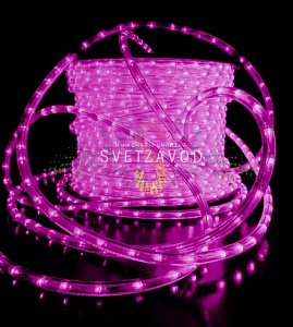 Дюралайт круглый, Ø 13мм, розовый, 50м, 24В, 2W, 36 led/м, фиксинг