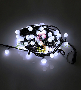 Гирлянда Шарики Ø 25мм, 15м, 220В, черный каучук, белая, IP65, без блока питания