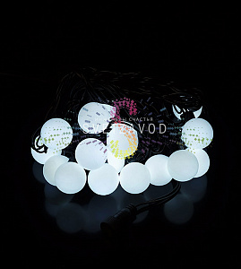 Гирлянда Шарики Ø 38мм, 5м, 220В, черный ПВХ, белая, IP65, с блоком питания
