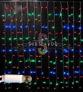 Светодиодный дождь 2х1,5м, мульти, RGBY, фиксинг, белый ПВХ, 220B, IP65, Rich Led