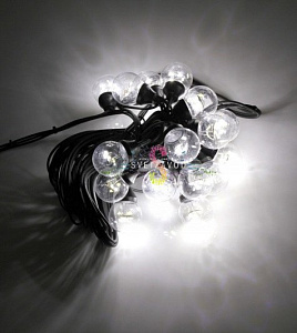 Гирлянда с лампами, белая, 10 метров, 20 ламп, черный провод 