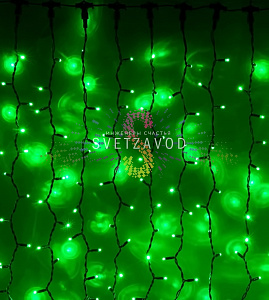 Светодиодный дождь 2х6м, зеленый, фиксинг, черный ПВХ, 220В, IP65