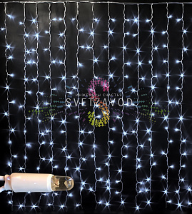 Светодиодный дождь 2х1,5м, белый, фиксинг, белый ПВХ, 220B, IP65, Rich Led