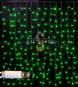 Светодиодный дождь 2х1,5м, зеленый, фиксинг, белый ПВХ, 220B, IP65, Rich Led