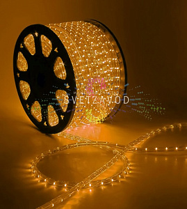 Светодиодный дюралайт, Ø 13мм, 12В, 2W, 36 led/м, фиксинг, желтый, 100м