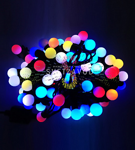 Гирлянда Шарики Ø 23мм, 7,5м, 220В, черный ПВХ, RGB, быстрая смена, IP65, с блоком питания, Rich LED