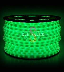 Светодиодный дюралайт, Ø 13мм, 220В, 2W, 36 led/м фиксинг, зеленый, шаг 1м, 100м, молочный, Rich Led