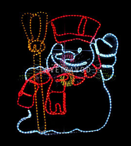 Cветодиодное панно "Снеговик с метлой", 100х123см, 220В, IP65